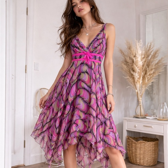 Betsey Johnson Vintage Silk Fairy Y2K Dress Size Large